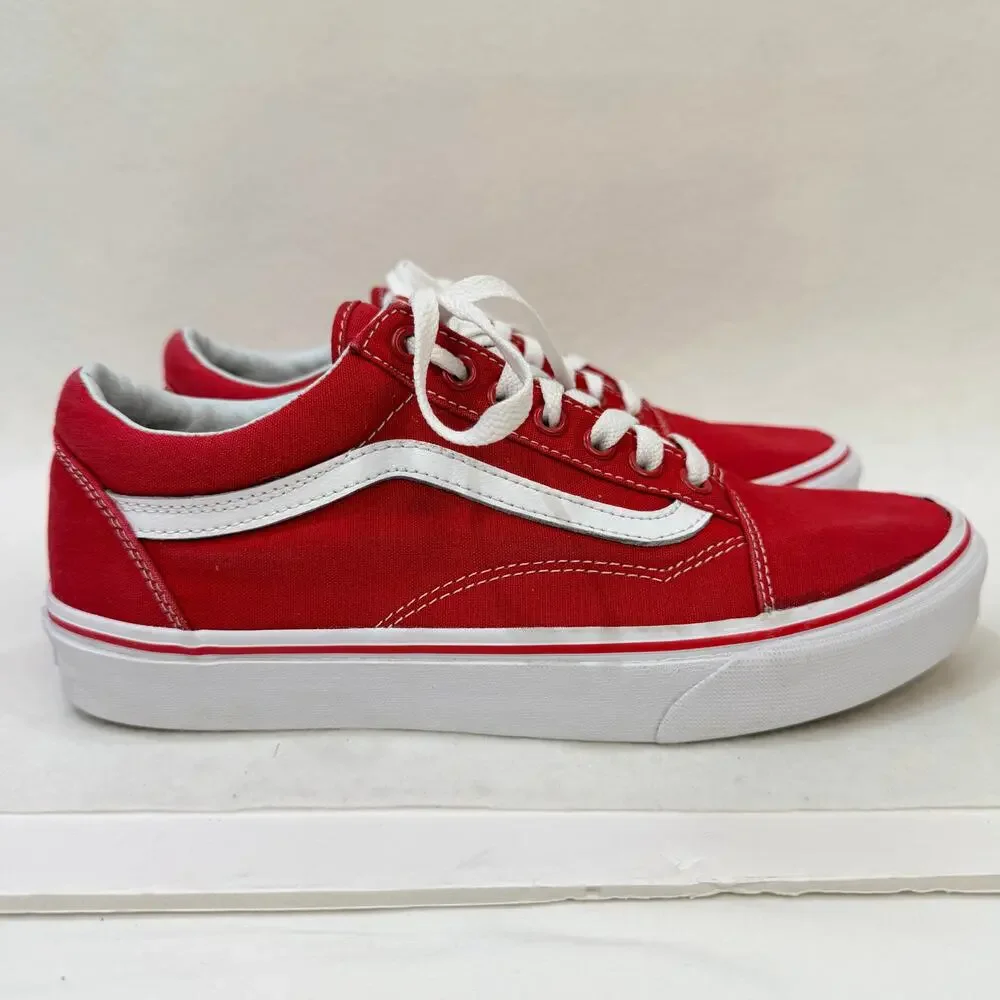 Vans Old Skool Red Low Top Sneakers Lace Up Canvas Skater Shoes Unisex M 7.5 W 9